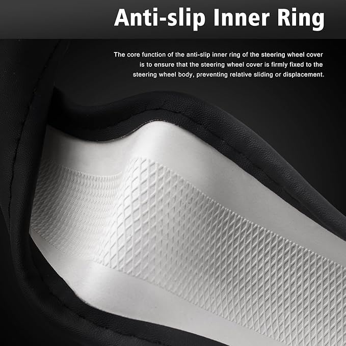 KAFEEK Steering Wheel Cover, Universal 15 inch, Microfiber Leather, Bamboo Weave Style,Breathable Non-Slip,Black