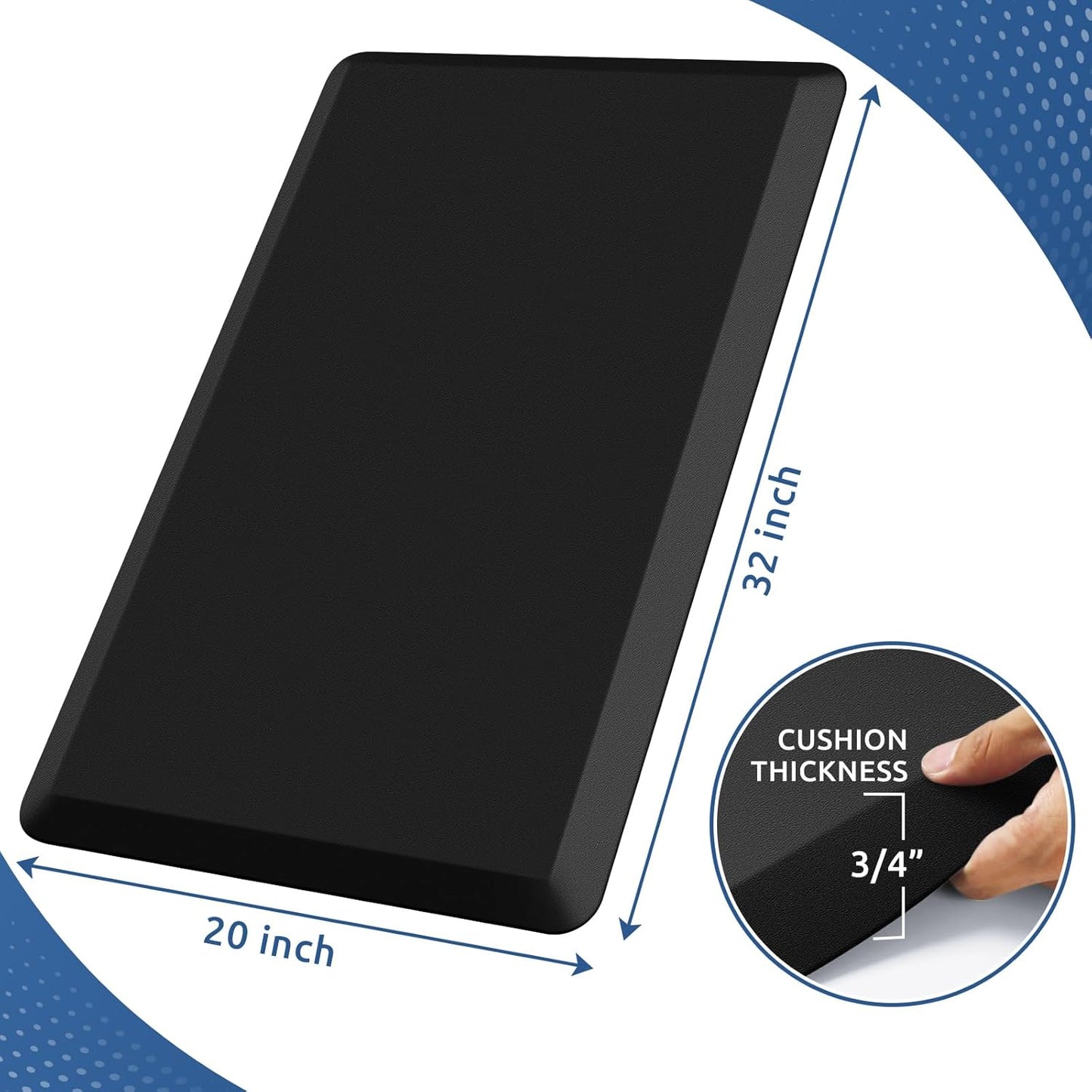 KitchenClouds Kitchen Mat Cushioned Anti Fatigue Rug 20"x32" Waterproof, Non Slip, Standing and Comfort Desk/Floor Mats for House Sink Office (Black,0.8inch)