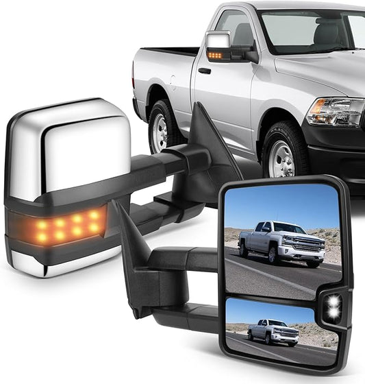 ECCPP Towing Mirrors For 1999-2002 For Chevy Silverado Sierra Power Heated Chrome Towing Mirrors Led Signal Light Pair Set