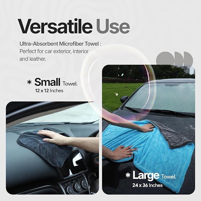 Quick & Effortless XL (36x24) Car Drying Towel with Double Twisted Loop - 1300GSM Super Absorbent Microfiber Towel Perfect for Large Vehicles, The Ultimate One-Pass Shine Zero Streaks, Zero Spots
