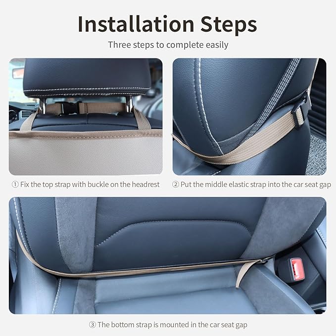 Kick Mat Back Seat Protector Waterproof Leather Car Seat Back Organizers Cover with 3 Storage Pockets for Kids Pets SUV Sedan Minivan Truck Car Travel Accessories (Beige 2-Pack)