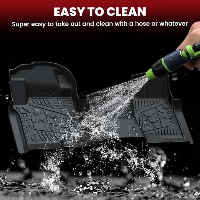 LASFIT Floor Mats for Ford F250 F350 F450 2017-2026 Crew Cab Front Bench Seat | Rear W/Fold-Flat Storage Carpet Floor Super Duty All Weather Protector TPE Car Floor Liner, 1st & 2nd Row, 2pcs Black