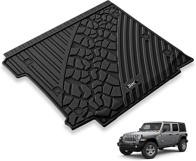 3W Cargo Mat Fit for Jeep Wrangler JL with SUBWOOFER 2018-2024 2025 All Weather Custom Fit Trunk Liner for JL Unlimited 4-Door Sahara Willys Rubicon(Non JK or 4XE) Black