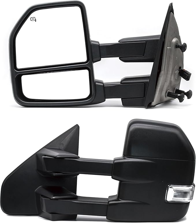 WLLW Towing Mirrors fit for 2004-2006 2007-2014 Ford F150 Pickup Upgrade style Tow Mirrors with Power Heated Defrost LED Turn Signal Puddle Light Black Housing
