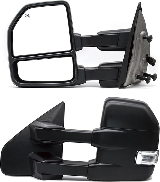 WLLW Towing Mirrors fit for 2004-2006 2007-2014 Ford F150 Pickup Upgrade style Tow Mirrors with Power Heated Defrost LED Turn Signal Puddle Light Black Housing