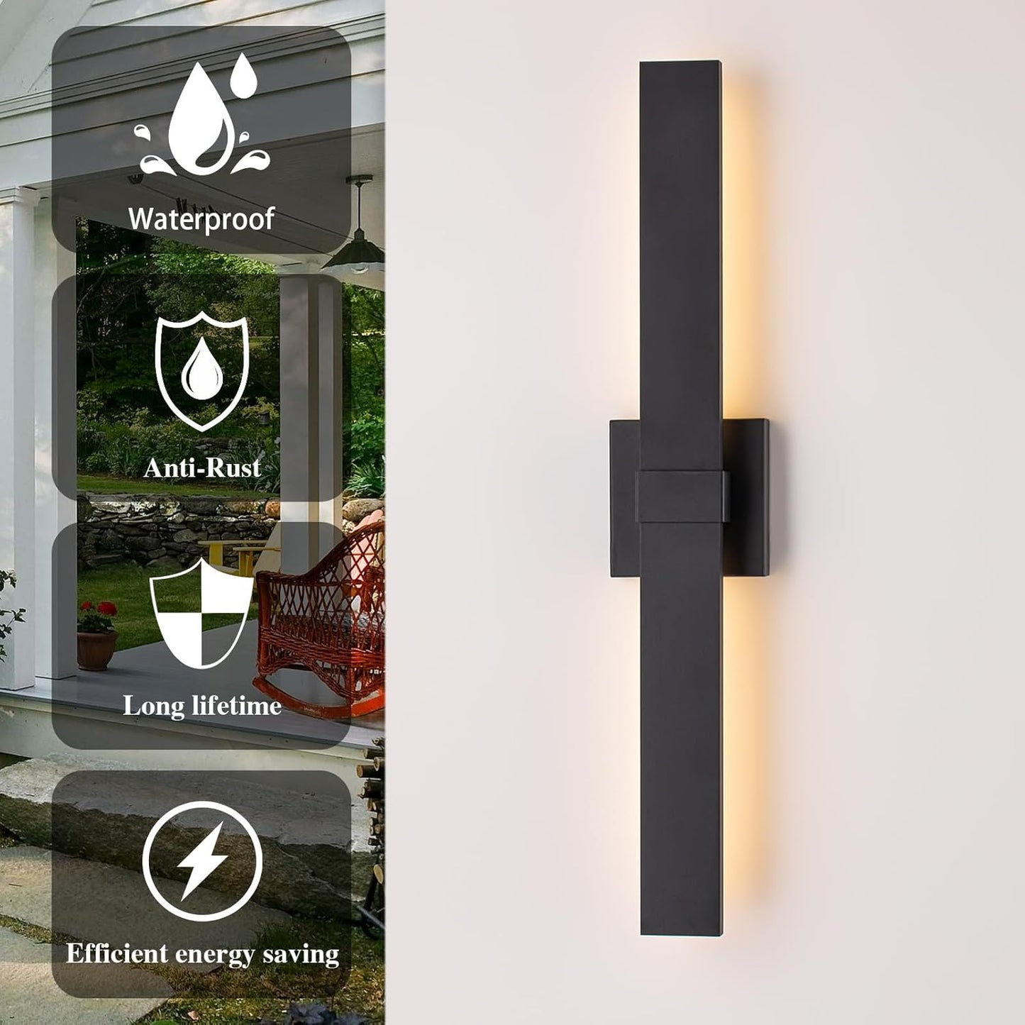 2-Pack Modern Outdoor Wall Light Exterior Black LED Patio Wall Light Fixture 27.2" Exterior Wall Sconce Outdoor Porch Lights for House