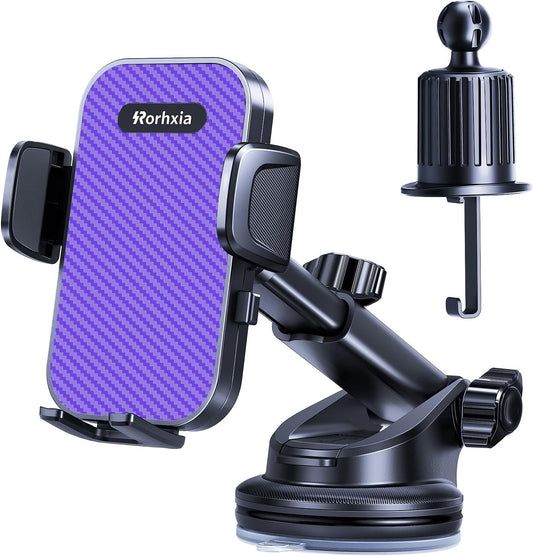 [Military-Grade 3-in-1 Purple Phone Holders for Your Car, [2025 Most Stable and Flexible Suction Cup] Vent Dashboard Windshield Cell Phone Mount Car Fit for All Phones, iPhone, Samsung