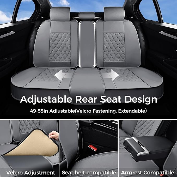 Huidasource Gray Seat Covers Full Set, Gray Seat Covers 5 Seats Waterproof Nappa Leather, Universal Fit for Most Cars,Van,Truck, SUV, Honda Civic Nissan Compass Sentra Focus Explorer(Full Set/Gray)