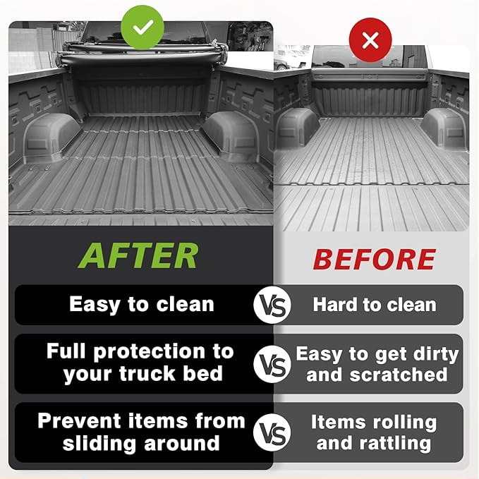 TripleAliners Truck Bed Mat Compatible with 2019-2025 2026 Chevy Silverado 1500/GMC Sierra 1500 Accessories 6.6FT Vehicle Perfectly Flush All Weather Protection TPE Heavy Duty Cargo Mat(Standard Bed)