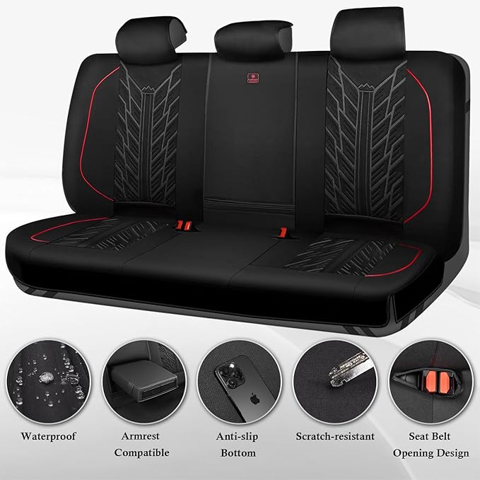 CAR PASS Waterproof Split Bench Seat Covers,Neoprene Rear Seat Covers,All-Weather Non-Slip Durable, Universal Fit for SUVs Sedans Trucks Vans Automotive,Black