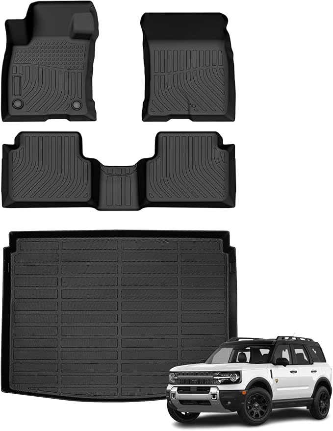 Floor Mats & Cargo Liner for Ford Bronco Sport 2021-2025, All Weather Automotive TPE Floor Liners Set Waterproof Accessories Black