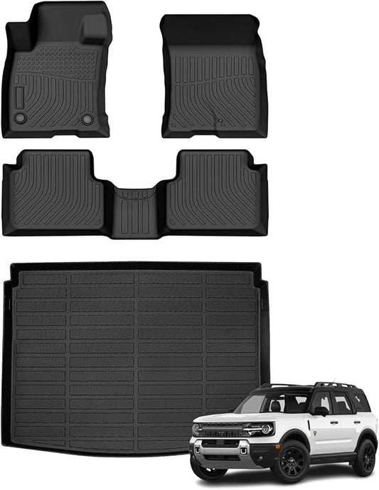 Floor Mats & Cargo Liner for Ford Bronco Sport 2021-2025, All Weather Automotive TPE Floor Liners Set Waterproof Accessories Black
