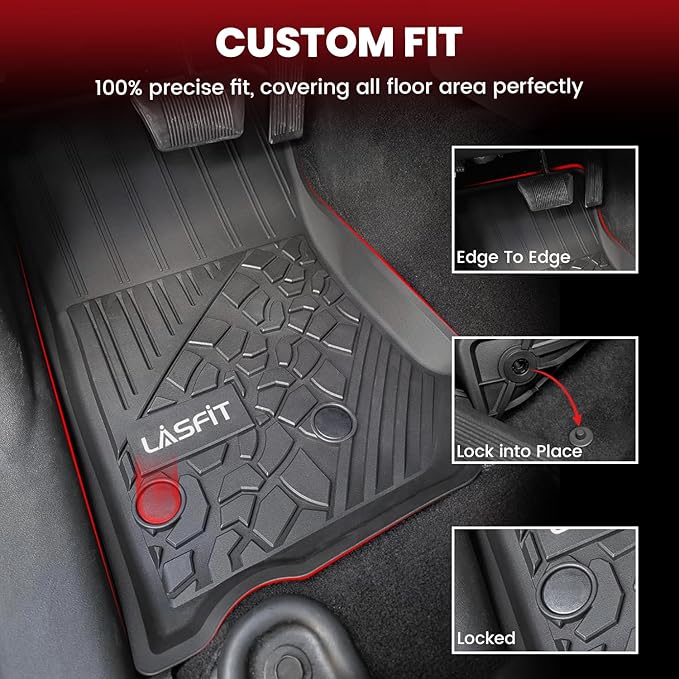 LASFIT Floor Mats for Jeep Wrangler JK 2014-2018 Unlimited 4-Door (NOT for JL or 2-Door) All Weather TPE Custom Fit Car Mats Floor Liners 1st & 2nd Row, Black