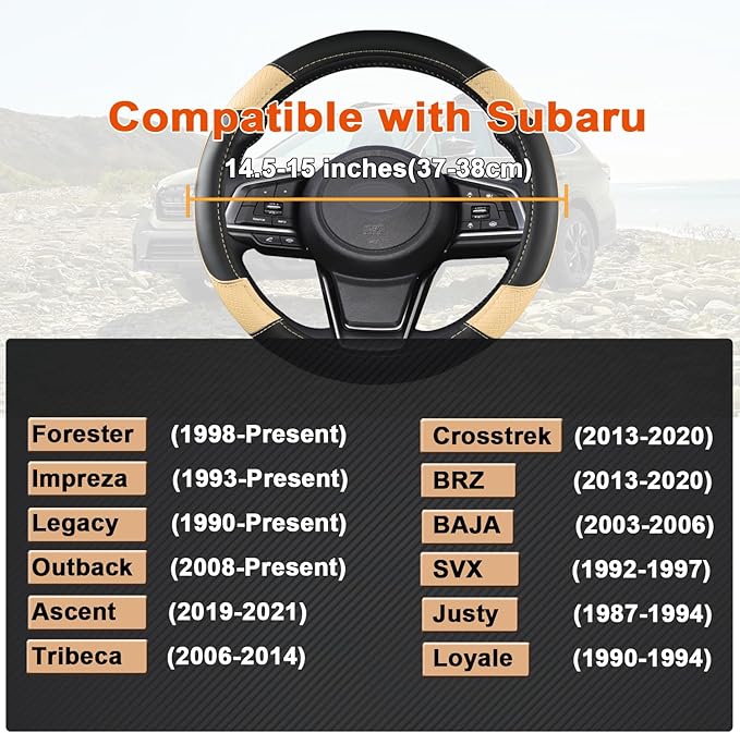 GIANT PANDA Customized Auto Steering Wheel Cover for Subaru Forester, Car Steering Wheel Cover for Subaru Outback and Crosstrek - Beige