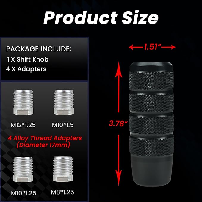 3.78" Weighted Shift Knob with 4 Alloy Adapters, Aluminum Alloy Gear Shifter Knobs Perfect for 4, 5, 6-Speed Manual and Automatic Cars, Universal Fit Most Vehicle (Black)