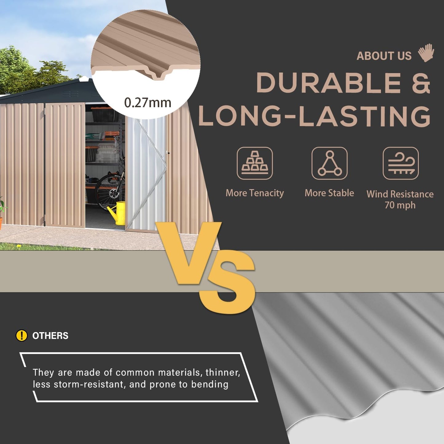 U-MAX Storage Shed 14x12 Outdoor Shed, Large Metal Outside Storage Garden Sheds & Outdoor Storage Shed Clearance, 12x14 Tool Shed Outdoor Storage Lockable for Backyard, Patio and Outside Use in Gray