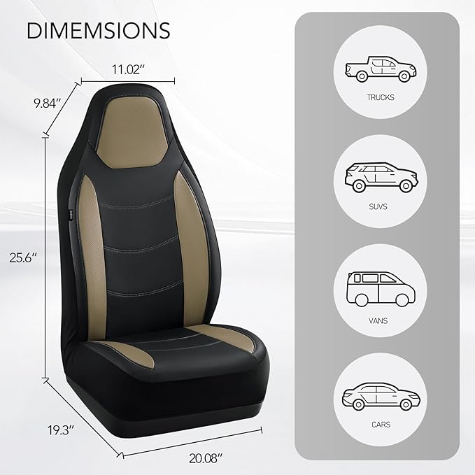 Road Comforts Car Seat Cover, Leather Seat Cover Full Set, Automotive Interior Seat Cover, Universal Fit for Most Cars, SUVs, Trucks, and Vans, Airbag Compatible (Beige)