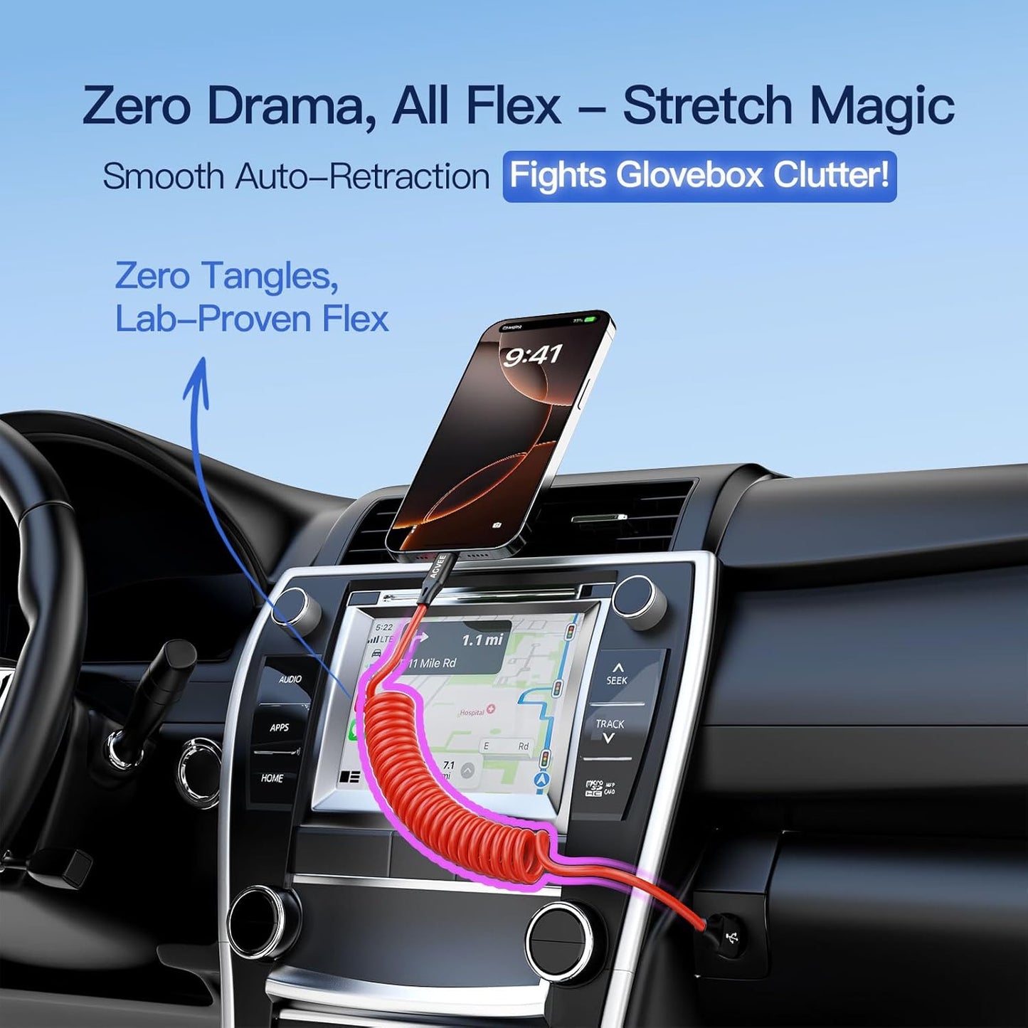 AGVEE 2 Pack 3ft Coiled Short USB to USB-C Charging Cable [USB-IF Certified] 3A Fast Charger Cord in Car for iPhone 16/15 CarPlay, Galaxy S25 S24 S23 S22 S21 S10 S9 S8, Google Pixel, Red