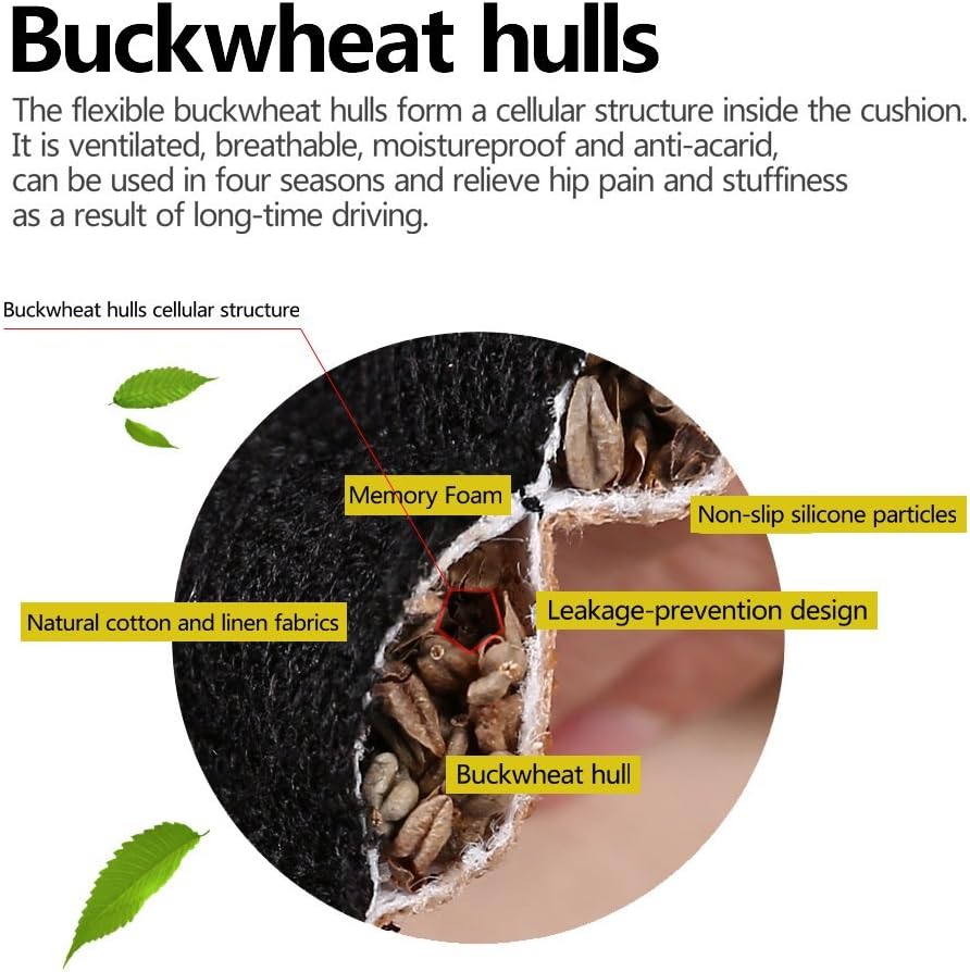 Car Seat Covers,Buckwheat Hulls Car Seat Cushion Covers Pad Mat,Ventilated Breathable Comfortable Interior Car Seat Protector, Anti-Skid Four Seasons General (1 Pack Gray)