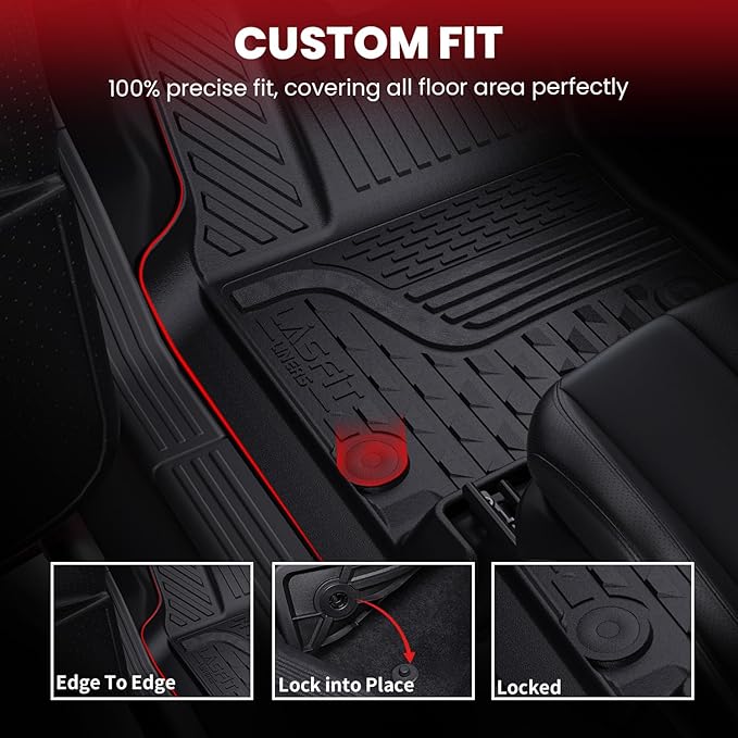LASFIT Floor Mats for Ram 1500 Crew Cab 2019-2024 Bench Seat (NOT for Bucket Seat) Without Rear Under-Seat Factory Storage 4 Full Size Doors, All Weather TPE Custom Fit 1st & 2nd Row, Black