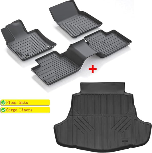 Floor Mats & Cargo Liners for 2025 Toyota Camry (Include Hybrid), TPE All Weather Protection 1st & 2nd Row Car Floor Liners Front & Cargo Liners Accessories-Black