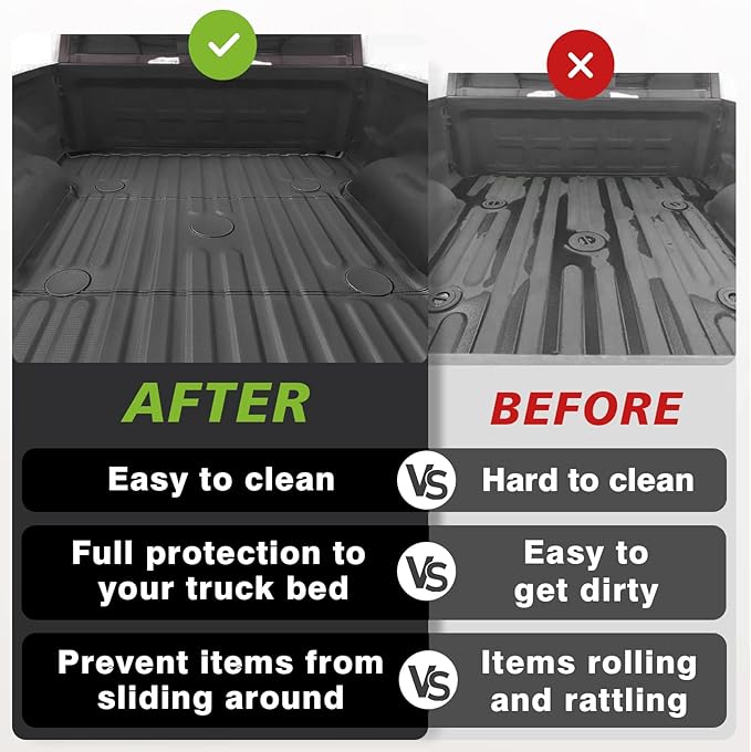 TripleAliners Truck Bed Mat Compatible with 2002-2018 Dodge RAM 1500 & 2002-2025 Ram 2500/3500 & Ram 1500 Classic 2019-2024 Accessories 6'4" Custom Fit All Weather Protection TPE Heavy Duty Bed Liners
