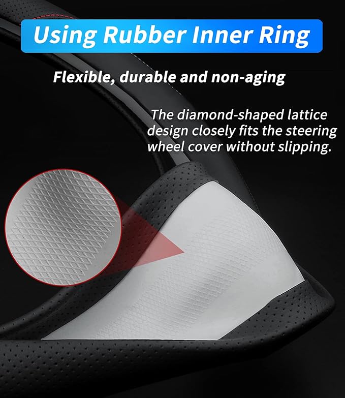 Custom-Fit for Volvo Steering Wheel Cover, Premium Leather Car Steering Wheel Cover with Logo, Non-Slip, Breathable (A-Style,for Volvo)