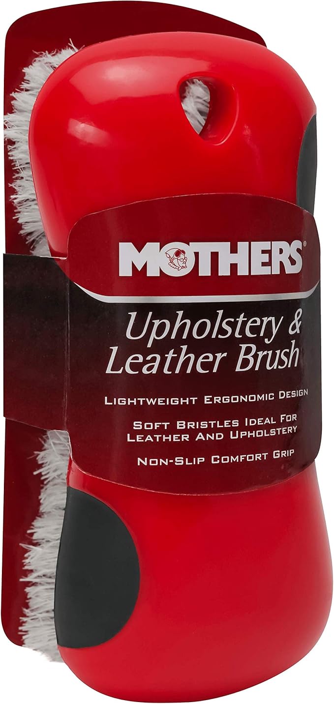 Mothers Soft Bristle Leather and Upholstery Car Cleaning Scrub Brush for Automotive, Home, Couch, Stain Remover, Red
