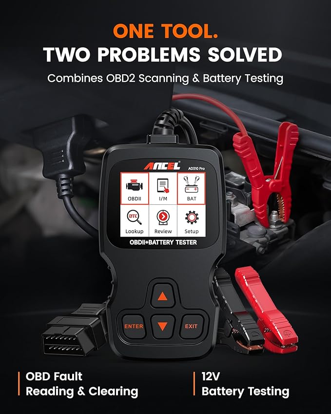 ANCEL AD310 Pro 2-in-1 OBD2 Scanner & Car Battery Tester, Bluetooth Diagnostic Tool with User-Friendly APP for iPhone Android, Check Engine Light Code Reader, Battery Health Monitor for All Cars