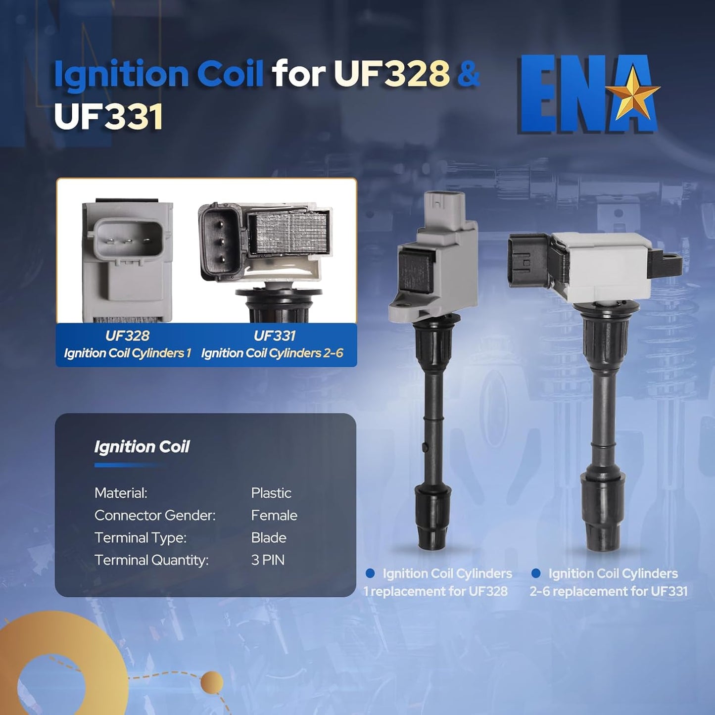 ENA Set of 6 Ignition Coil Pack 2000 2001 3.3 3.5 Compatible with Infiniti Nissan Pathfinder QX4 00 01 3.3L 3.5L V6 Coils Replacement for C1335 C1332 UF331 UF328 224484W000 224484W011
