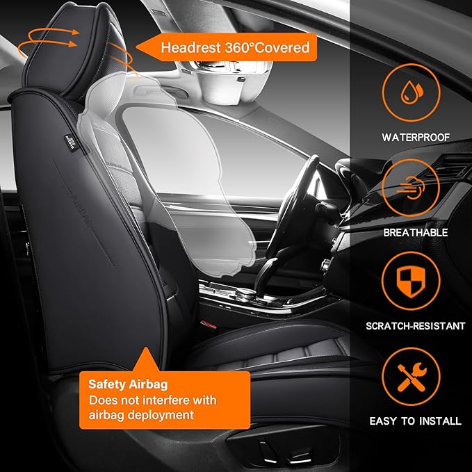 Seat Covers, Car Seat Covers Front Seats, Car Seat Cover, Car Seat Protector Waterproof, Car Seat Cushion Nappa Leather, Black Seat Covers Carseat Cover Universal Fit for Most Cars