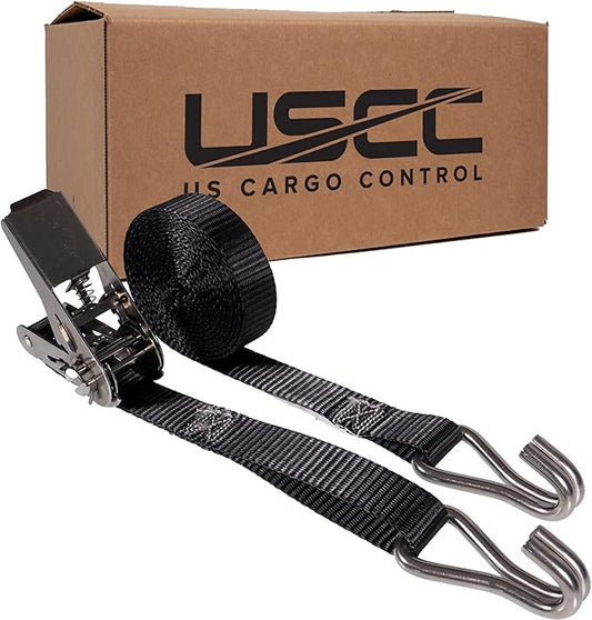US Cargo Control Stainless Steel Ratchet Straps with Double Wire Hooks (45-Pack), 1" x 10', 1,500 LBS Break Strength, Marine Tie Down Straps for Boats, ATVs, Camping, Snow, Saltwater Applications