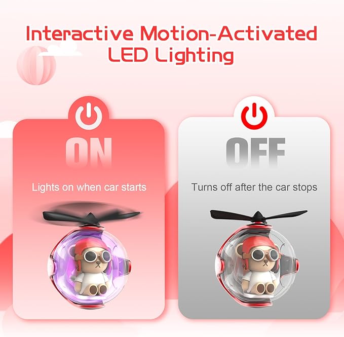 Red Bear Car Air Freshener with 6 Colors LED Lights & 4 Scented Pads – Light Fragrance, Decorative Auto Accessories