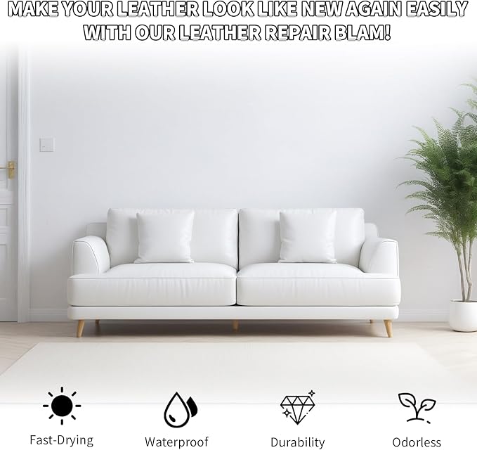 White Leather Recoloring Balm,Leather Couch Scratch/Stain Remover,Leather Repair kit for Vinyl Furniture and Car Interior,Leather Dye Paint for Scratched and Faded Leather Couches