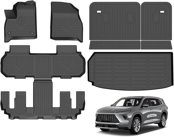 Floor Mats & Cargo Liner for Buick Enclave 2025 All Weather Automotive TPE Set Anti-Slip Waterproof Floor Liners Accessories Black
