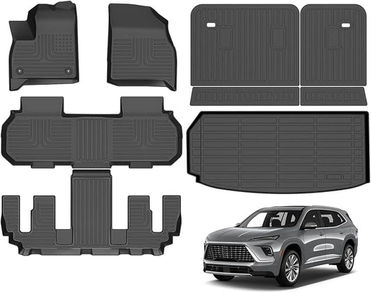 Floor Mats & Cargo Liner for Buick Enclave 2025 All Weather Automotive TPE Set Anti-Slip Waterproof Floor Liners Accessories Black