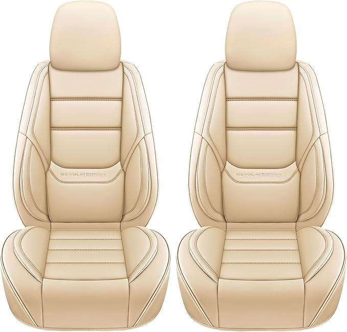 NS YOLO Leather Car Seat Covers Front Pair,Universal Fit for Most Cars,SUVs and Sedans,Waterproof Luxury Leatherette Cushions, 2 Car Seat Protectors (Beige, Front Pair-2 Seats(Driver and Passenger))