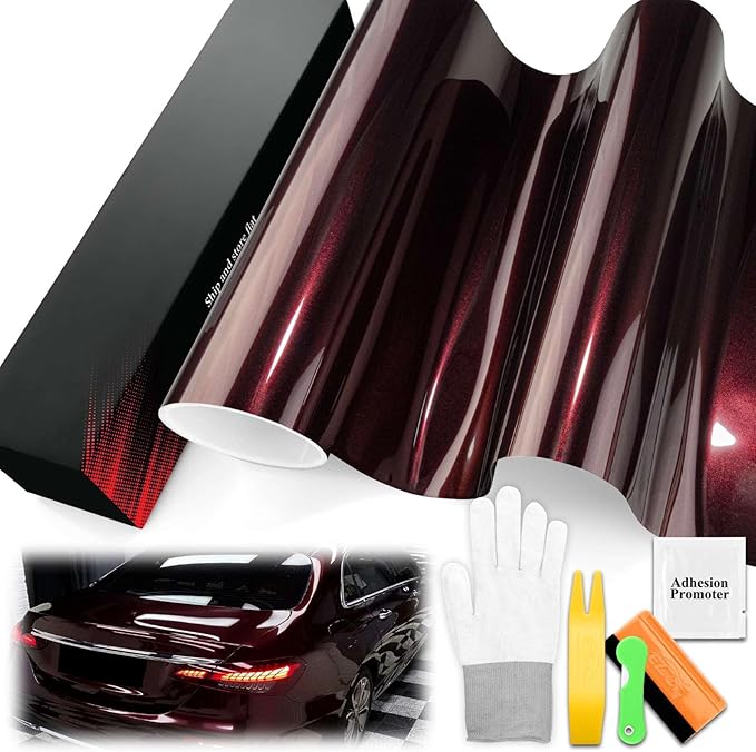1.6FTx5FT PET Super Gloss Metallic Rose Black High Glossy Vinyl Wrap Auto Car Sticker Decal Film Sheet Bubble Free Air Release Technology with Tool Set