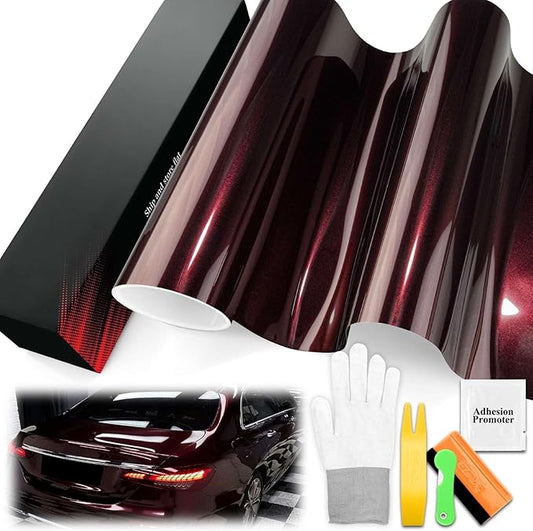1.6FTx5FT PET Super Gloss Metallic Rose Black High Glossy Vinyl Wrap Auto Car Sticker Decal Film Sheet Bubble Free Air Release Technology with Tool Set