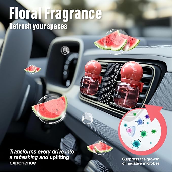 Car Air Freshener Vent Clip, Car Fresheners Long Lasting Scent (13ml x 2 Pack), Up to 180 Days, Air Freshener Deodorizer Odor Eliminator for Auto - Watermelon Candy Scented