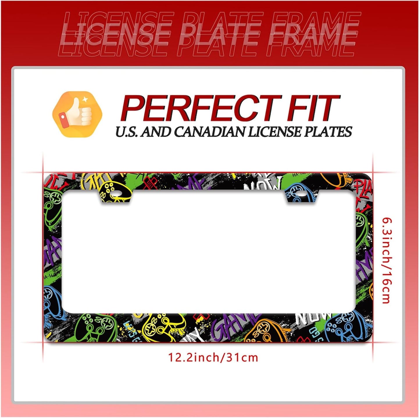 Game License Plate Frame Gamepad License Plate Holder for Car Decorative Parts Stainless Stee License Plate for Standard Us Canada Funny License Plate Frames 12x6 Inch