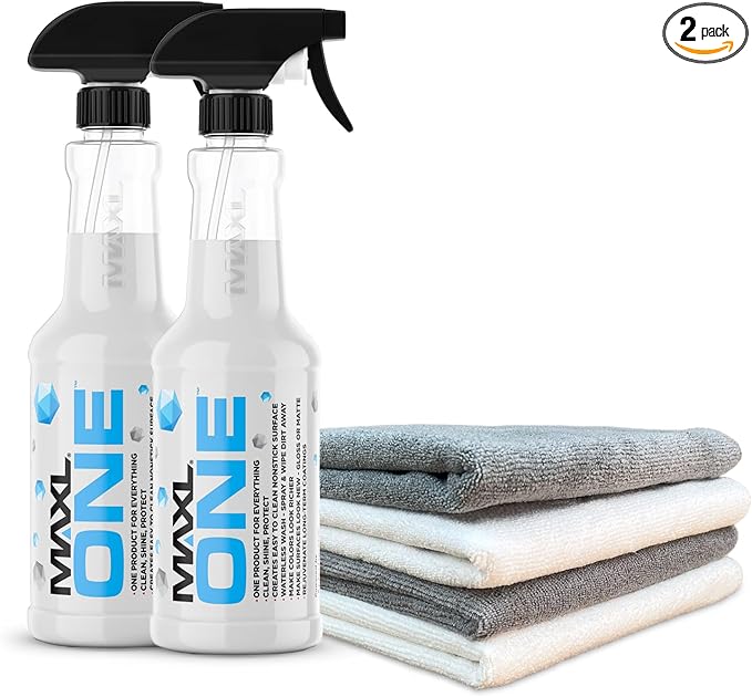 MAXLONE ™ Car Spray with Triphene® Technology, Quick Spray & Wipe All Purpose Waterless Detailer - Clean, Shine, Protect Paint, Glass, Wheels, Trim Without Pre-Washing (2, 20oz w 4 Micro Fiber Cloth)