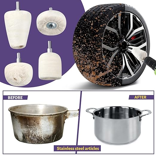 Liliful 12 Pcs 8" Airway Polishing Wheel Kit in Diameter 5/8", Metal Aluminum Buffing Wheel and Polishing Compound and Buffing Drill and Rake Pad for Angle Grinder Mirror Metal Finish(Dark Color)