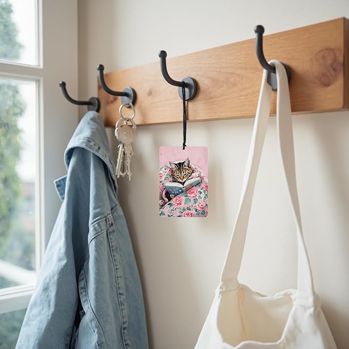 Funny Cat Reader Book Car Air Freshener 4 Pcs, Preppy Pink Floral Black Orange Tabby Cats Bookish Hanging Air Freshener for Car Closet Drawer Books, Girly Car Accessories Mirror Decor for Women
