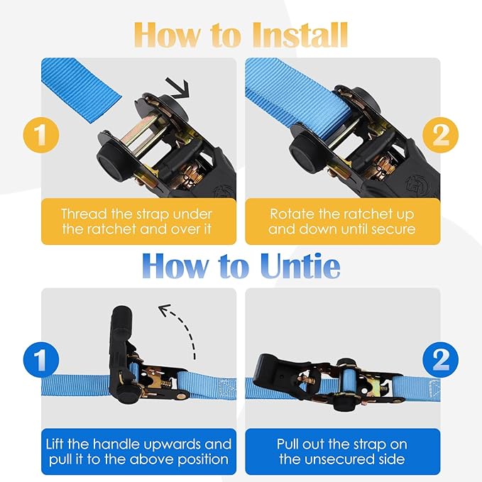 Ratchet Straps 4 Pack - 1,826 Lbs Break Strength 1 in x 15 Ft Medium Duty Ratchet Tie Down Straps with S Hooks Set for Truck, Cargo Van, Trailer, Motorcycle (Blue)