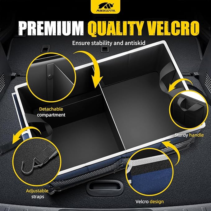 MIKKUPPA Car Trunk Organizer - 65L Collapsible Trunk Organizer with Lid, Sturdy Car Storage for SUV Auto Truck Van with Adjustable Straps and Non Slip Bottom (Blue)