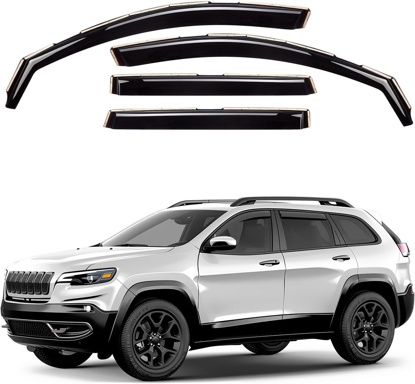 Window Deflectors Smoke Tinted In-Channel Side Window Vent Visor Deflectors Rain Guards Compatible with Cherokee 2014-2023 4pcs. -GW0098