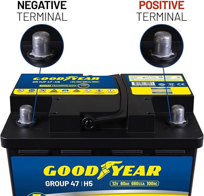 Goodyear 47-H5-AGM BCI Group Size 47 12V 60 AH, 100RC, 680 CCA Platinum series Rechargeable AGM Maintenance Free Automotive Battery