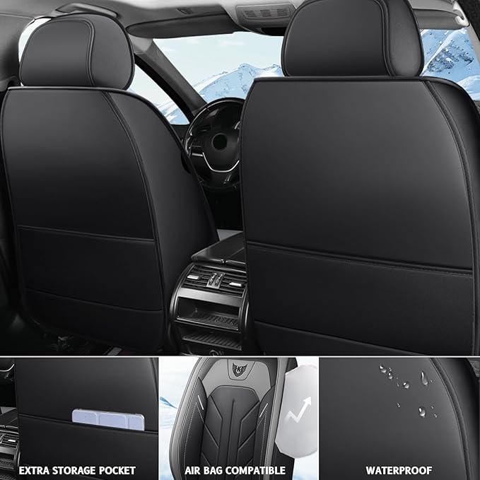 Universal Seat Covers Full Set Car Seat Protector Waterproof Car Seat Cushion Leather Comfortable and Breathable Fit for Most Cars for Year Round Use (Gray)