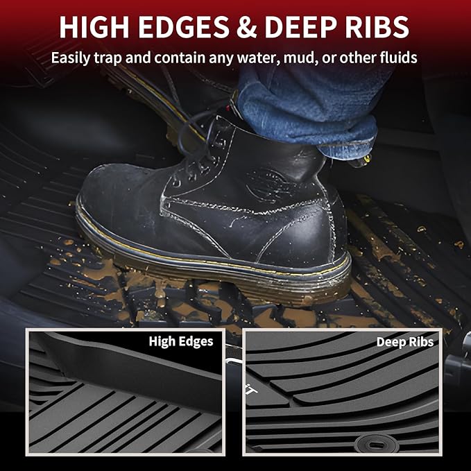 LASFIT Floor Mats for Toyota Tundra 2022-2025 2026 CrewMax Cab, All Weather Custom Fit TPE Floor Liners for Tundra SR/SR5/TRD PRO/Limited/Platinum/Castone Front&Rear 2 Row Car Mats, Black